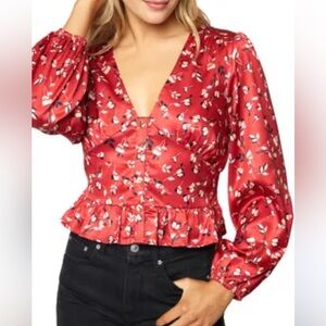 Lost + Wander Nordstroms Red Floral Blouse Size Medium NWT Retail $119